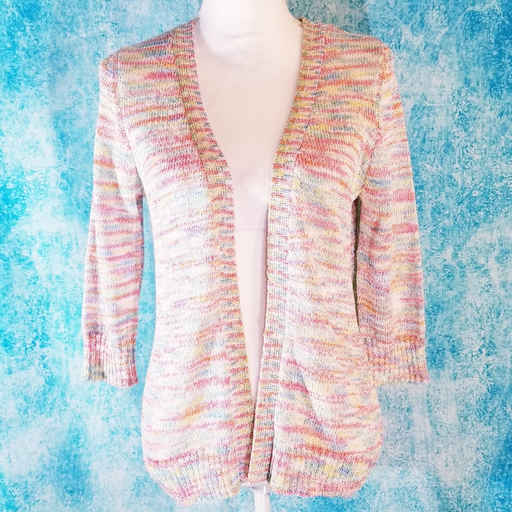 Kim Roger's Petites Rainbow Knit Open Cardigan
